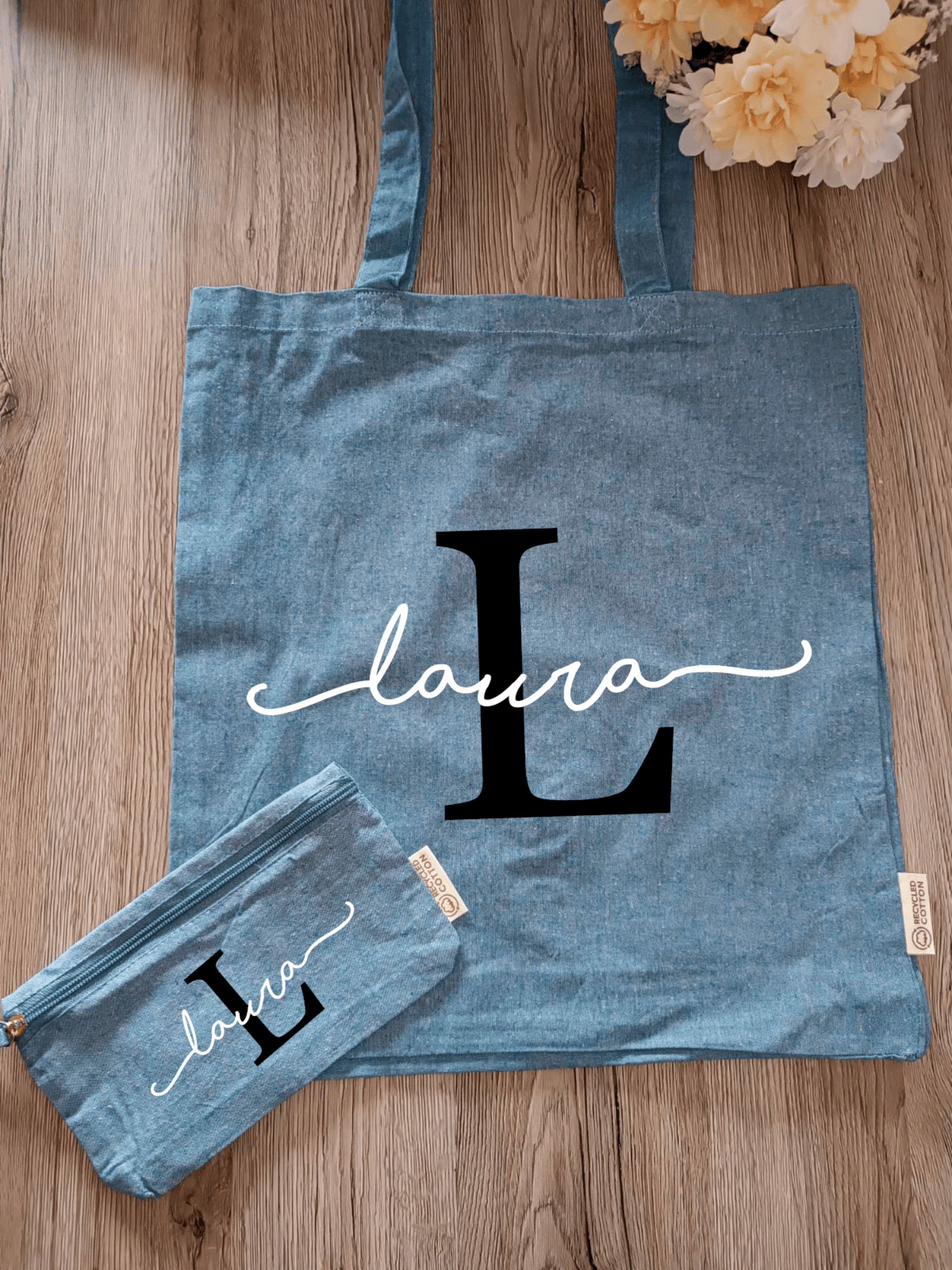 Conjunto de tote bag y neceser "Inicial y nombre" - 4